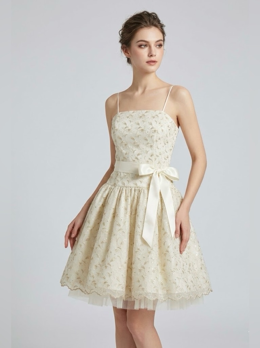 Vintage Jessica McClintock Cream Lace Fit & Flare Formal Dress